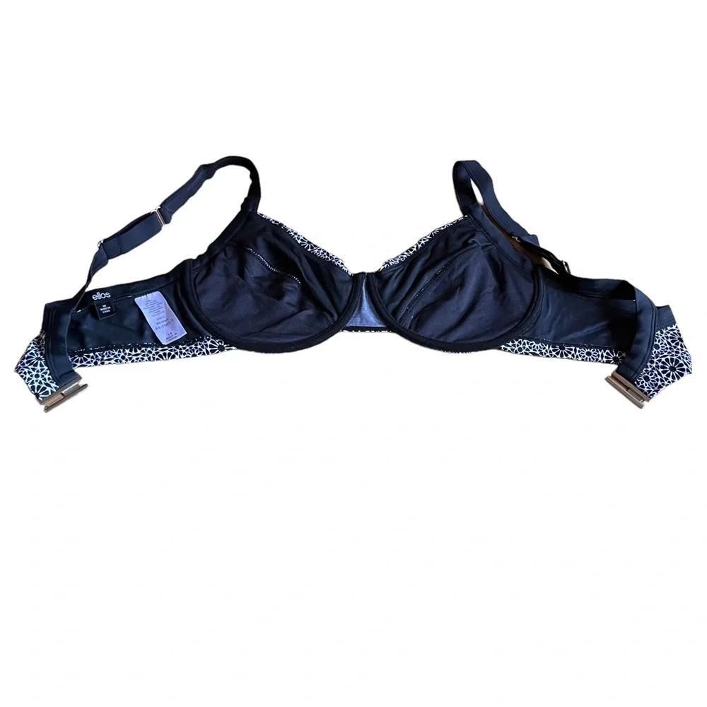 Ellos Bikini Swim Top Sz 14 Black White Boho Underwire Lined Full Coverage - Picture 6 of 8